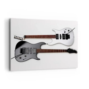 Cuadro sobre lienzo - Impresión de Imagen - Dos guitarras eléctricas en blanco y negro sobre fondo claro. - 100x70cm - Armonía de formas - Decoración de pared moderna para salón y dormitorio ARTTOR