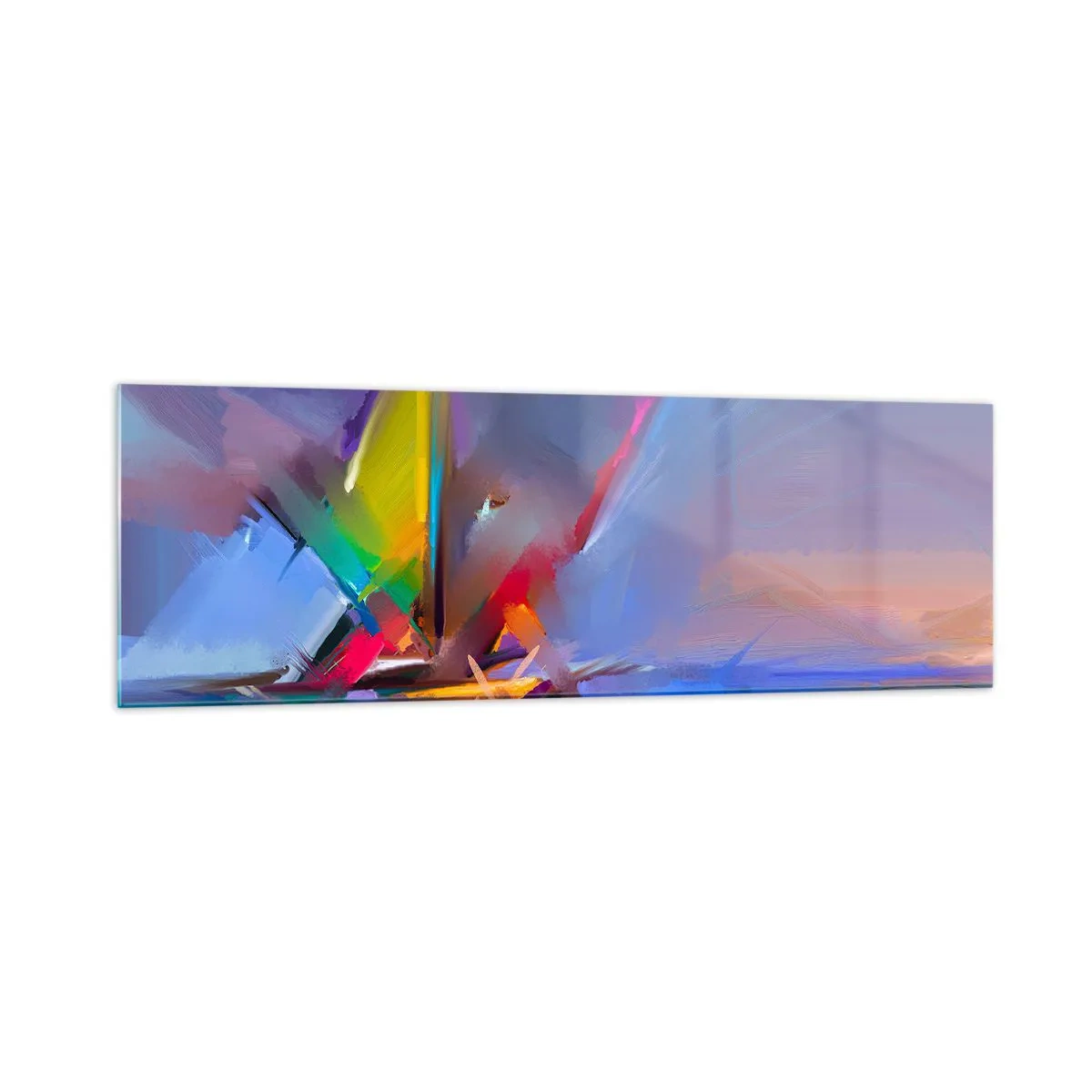 Cuadro sobre vidrio - Impresiones sobre Vidrio - Composición abstracta con colores intensos. - 160x50cm - Como un pájaro - Decoración de pared moderna para salón y dormitorio ARTTOR
