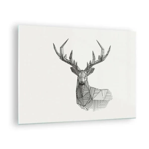 Cuadro sobre vidrio - Impresiones sobre Vidrio - Ciervo cubista hecho de formas geométricas sobre un fondo blanco. - 70x50cm - Ciervo en estilo cubista - Decoración de pared moderna para salón y dormitorio ARTTOR