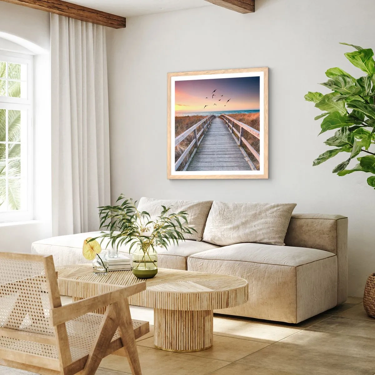 Póster en marco roble claro - Camino a lo desconocido - 60x60 cm