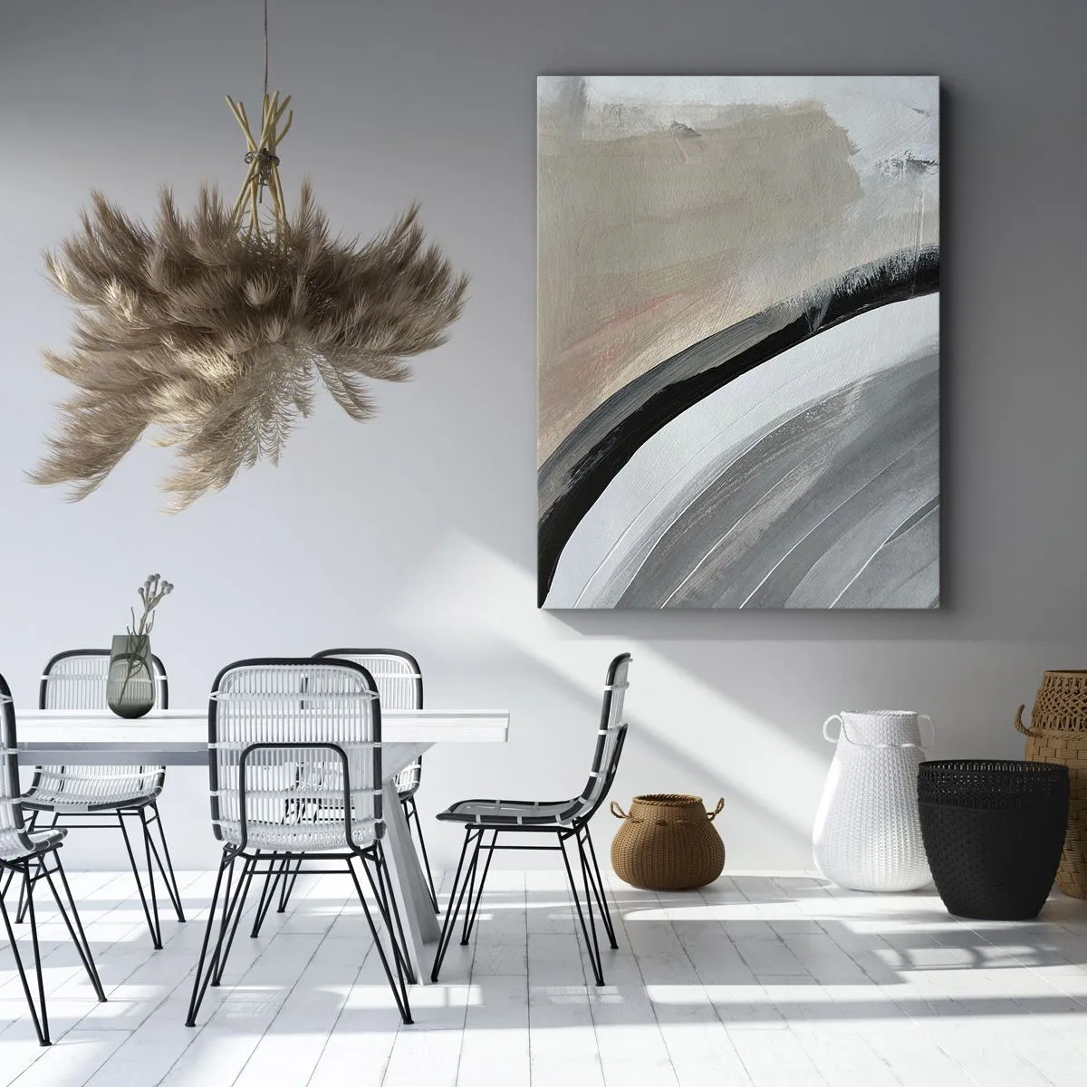 Cuadro sobre lienzo - Impresión de Imagen - Arco abstracto en tonos negro, gris y beige. - 50x70cm - Composición: un arco negro y gris - Decoración de pared moderna para salón y dormitorio ARTTOR