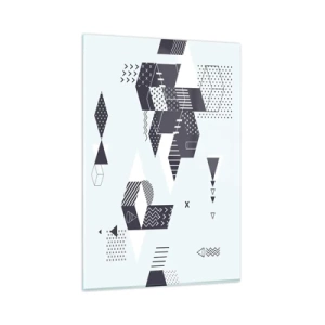 Cuadro sobre vidrio - Impresiones sobre Vidrio - Gráficos geométricos modernos en tonos blanco y azul marino. - 80x120cm - Las matemáticas en el alma - Decoración de pared moderna para salón y dormitorio ARTTOR