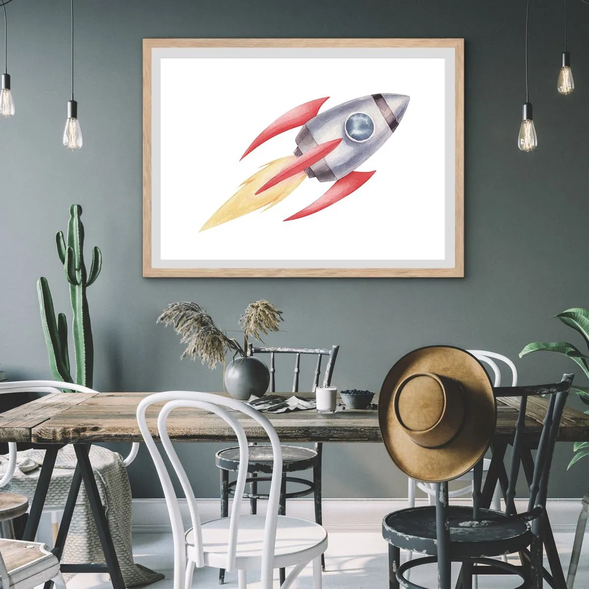 Póster en marco roble claro - Más alto, más rápido, más lejos - 91x61 cm