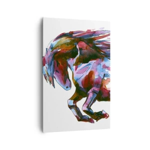 Cuadro sobre lienzo - Impresión de Imagen - Un caballo en colores abstractos dinámicos que simboliza la libertad. - 80x120cm - En éxtasis - Decoración de pared moderna para salón y dormitorio ARTTOR