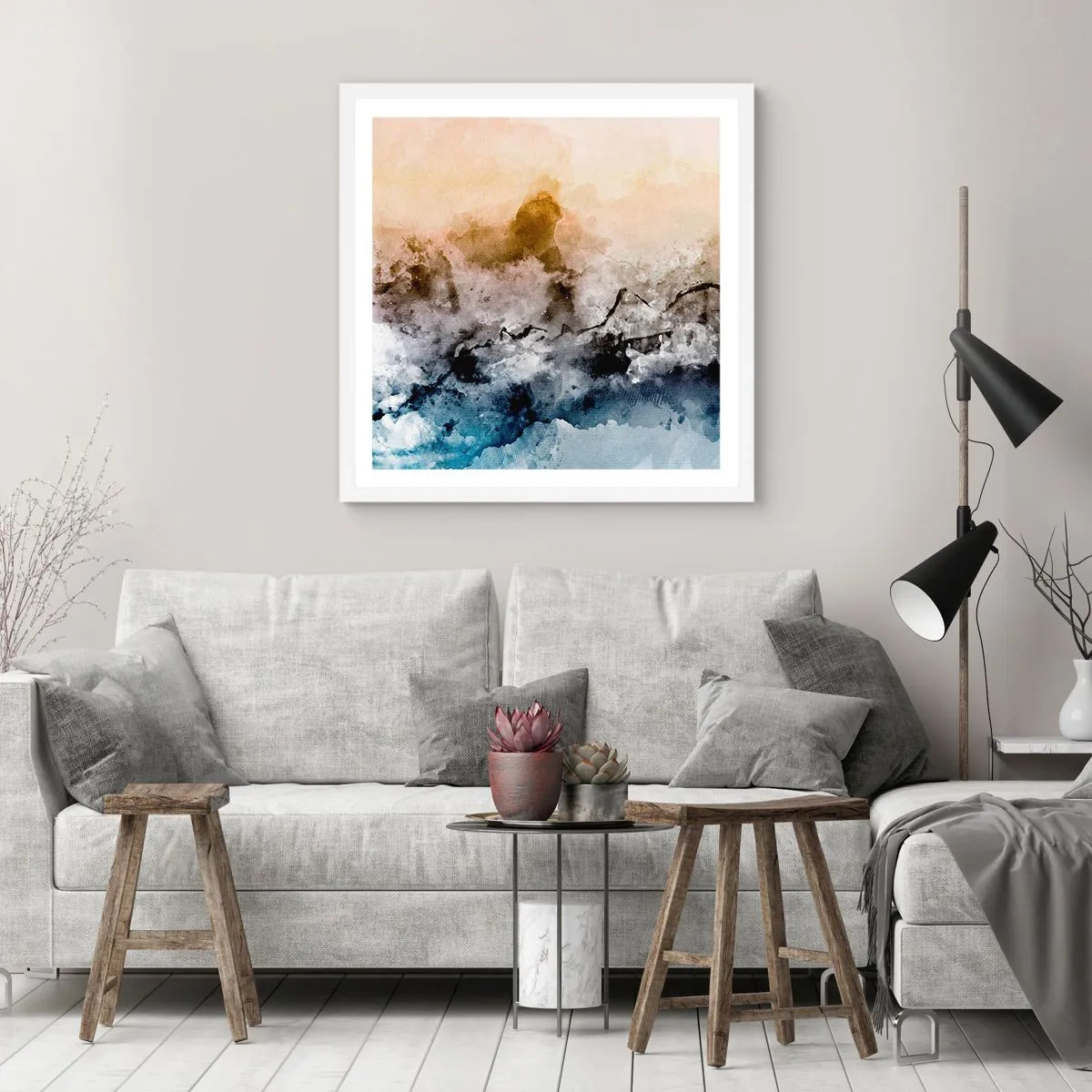 Póster en marco blanco - Hundido en una nube de niebla - 40x40 cm