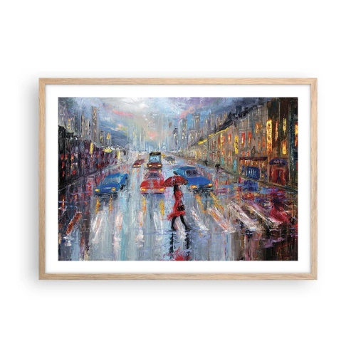 Póster en marco roble claro - Una tarde de lluvia en la ciudad - 70x50 cm