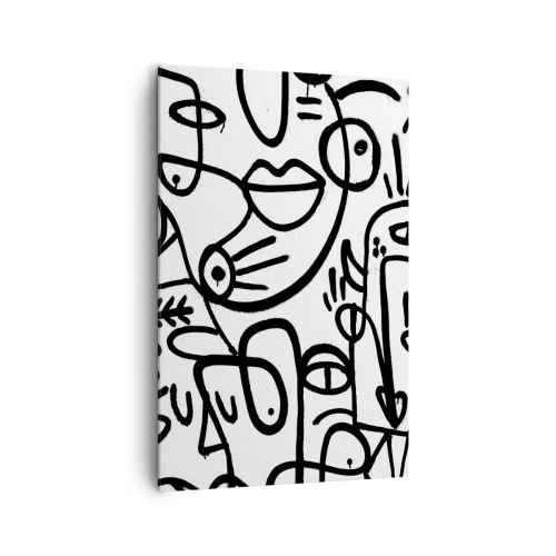 Cuadro sobre lienzo - Impresión de Imagen - Dibujos abstractos en blanco y negro con motivos faciales. - 80x120cm - Rostros y espejismos - Decoración de pared moderna para salón y dormitorio ARTTOR