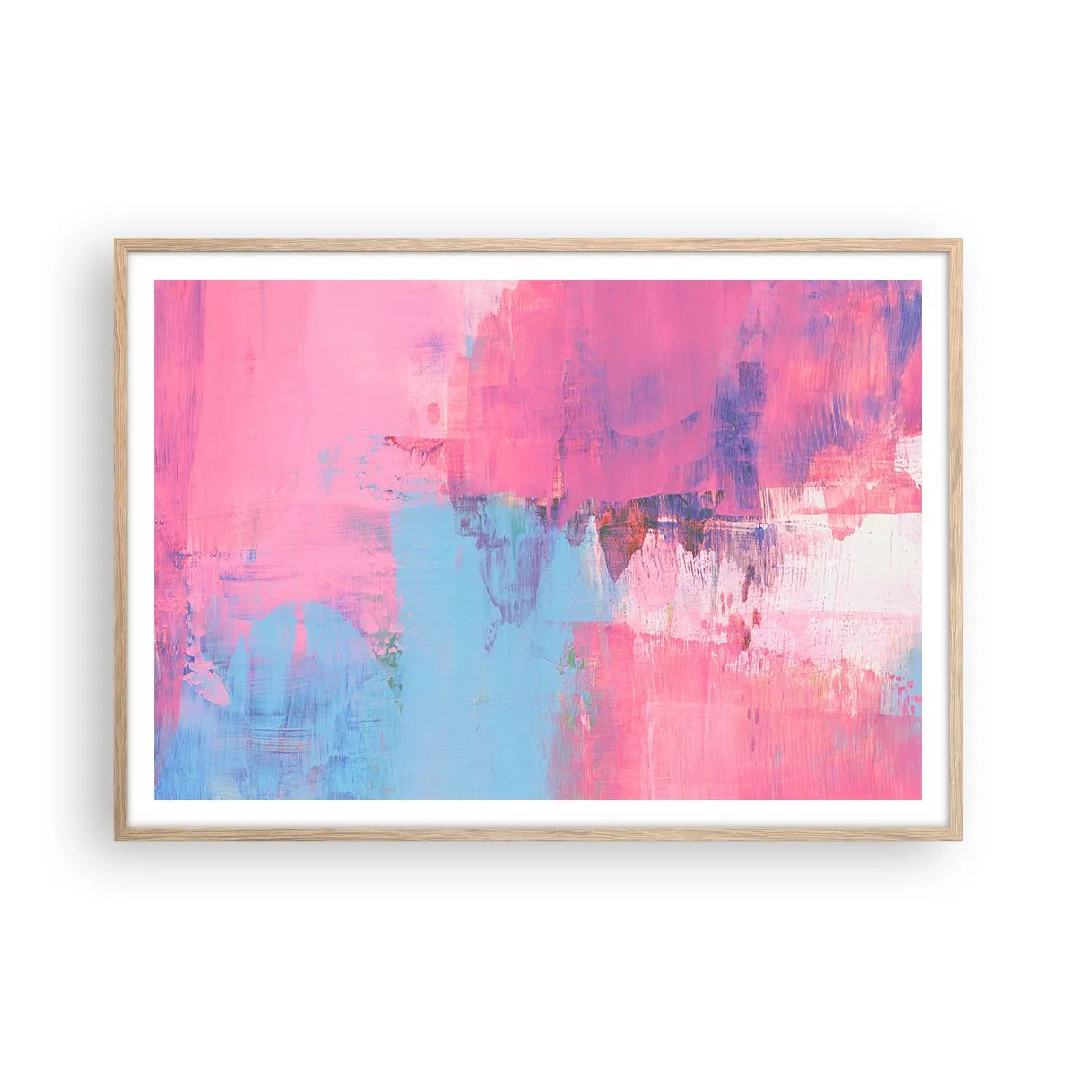 Póster en marco roble claro - Rosa, azul y una pizca de luz - 100x70 cm