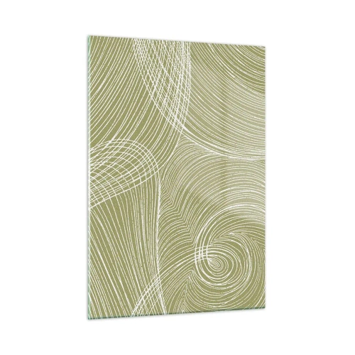 Cuadro sobre vidrio - Impresiones sobre Vidrio - Las líneas blancas forman una estructura compleja sobre un fondo verde oliva. - 50x70cm - Abstracción intrincada en blanco - Decoración de pared moderna para salón y dormitorio ARTTOR