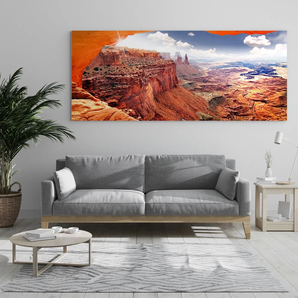 Cuadro sobre vidrio - Impresiones sobre Vidrio - Cañón visto a través de una ventana de roca con tonos cálidos de roca. - 160x50cm - Tallado por la propia naturaleza - Decoración de pared moderna para salón y dormitorio ARTTOR