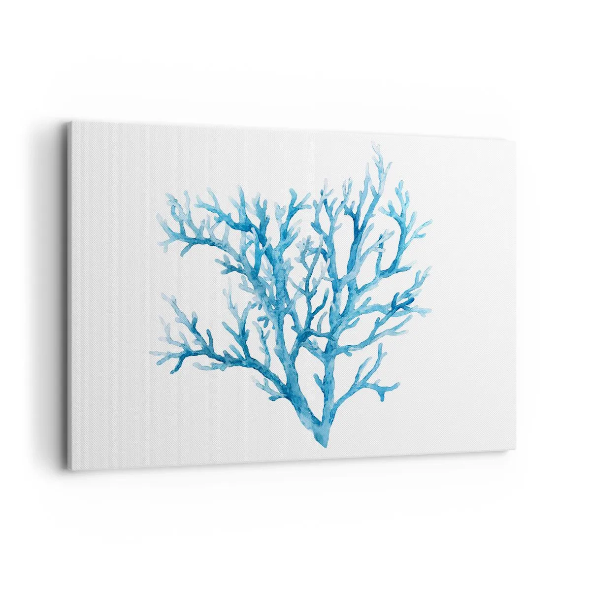 Cuadro sobre lienzo - Impresión de Imagen - Coral azul sobre fondo blanco con un toque minimalista. - 100x70cm - Filigrana marina - Decoración de pared moderna para salón y dormitorio ARTTOR