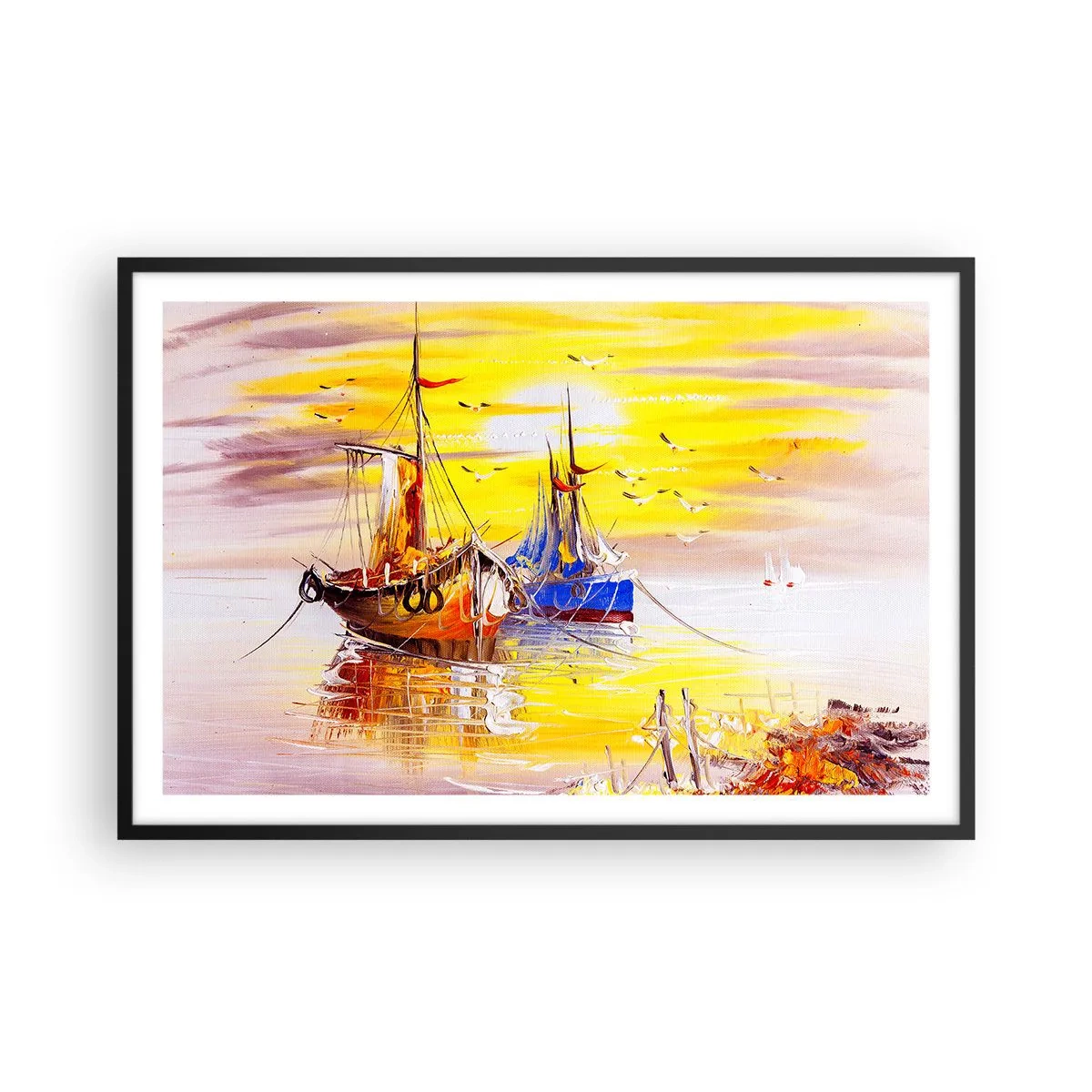 Póster en marco negro - Un merecido descanso en el puerto - 91x61 cm