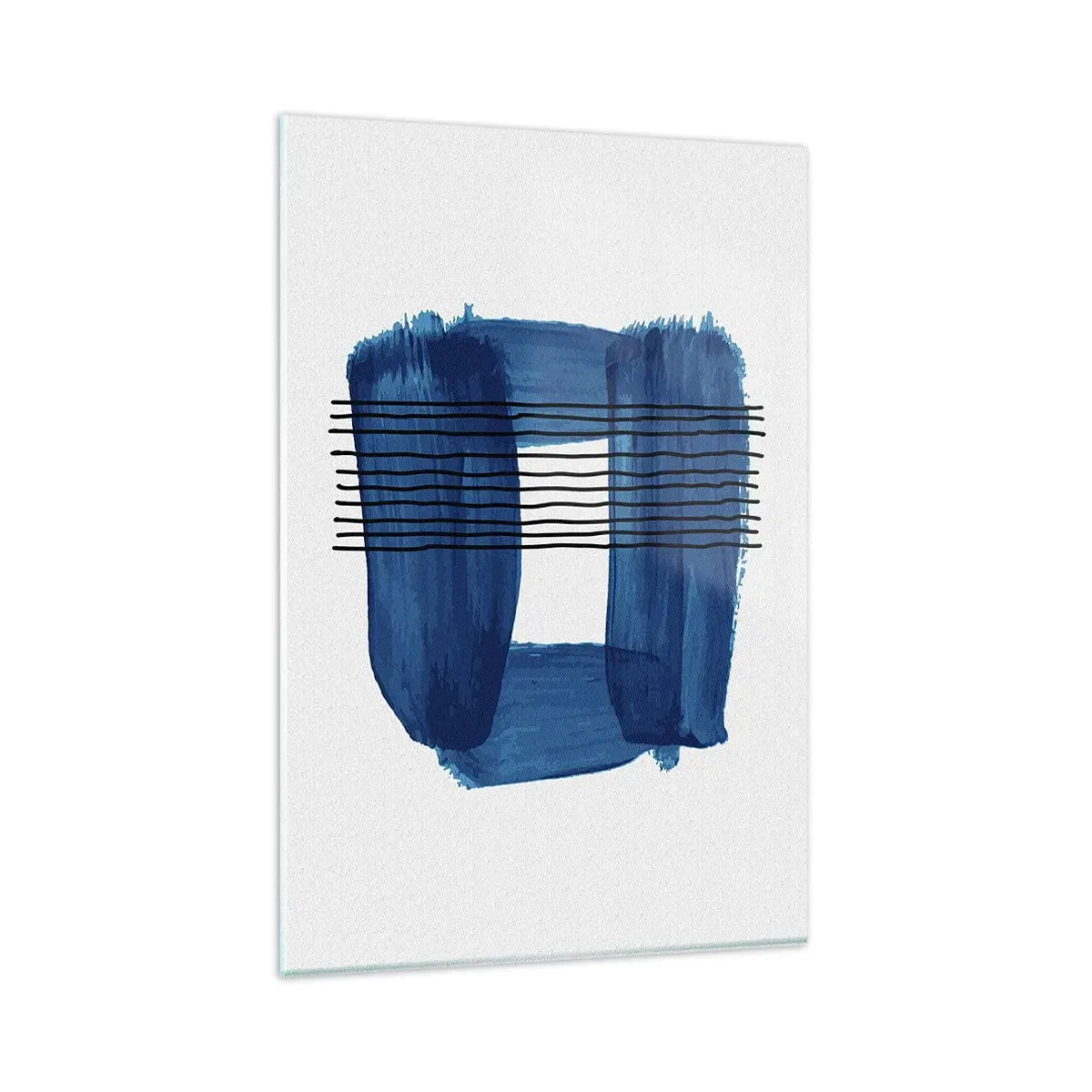 Cuadro sobre vidrio - Impresiones sobre Vidrio - Patrón abstracto en tonos azules con líneas negras. - 80x120cm - Composición azul y negra - Decoración de pared moderna para salón y dormitorio ARTTOR