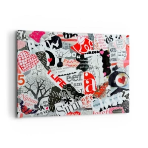 Cuadro sobre lienzo - Impresión de Imagen - Un collage colorido con inscripciones, corazones y gráficos. - 100x70cm - Collage hipster - Decoración de pared moderna para salón y dormitorio ARTTOR