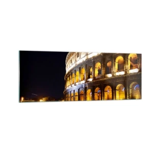 Cuadro sobre vidrio - Impresiones sobre Vidrio - El Coliseo iluminado por luces por la noche en Roma - 140x50cm - Los juegos están a punto de comenzar - Decoración de pared moderna para salón y dormitorio ARTTOR