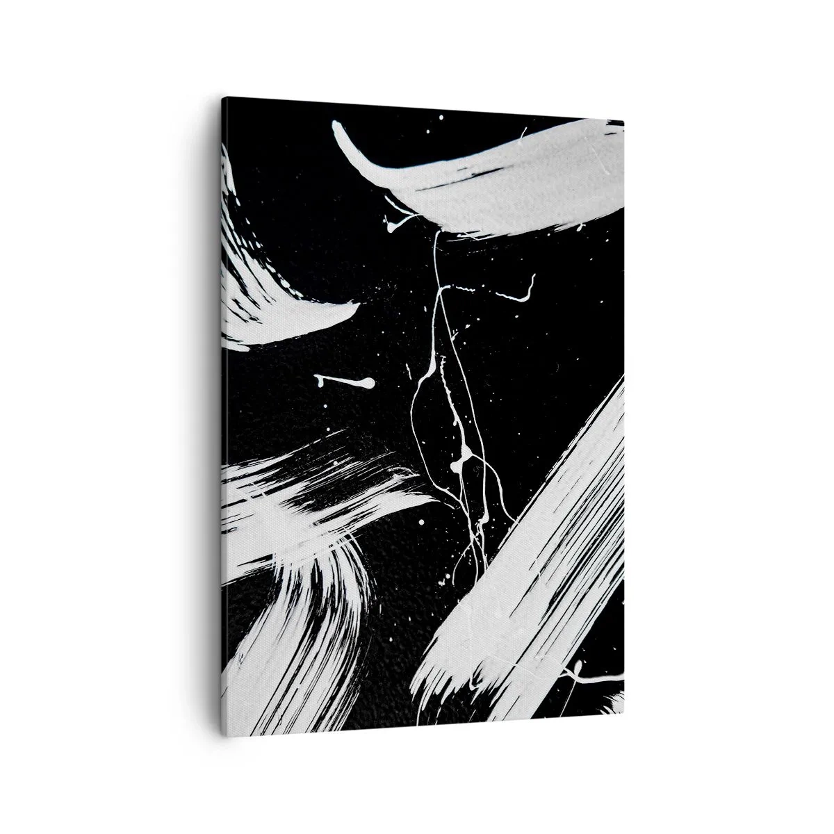 Cuadro sobre lienzo - Impresión de Imagen - Trazos blancos abstractos sobre un fondo negro - 50x70cm - Rompiendo la oscuridad - Decoración de pared moderna para salón y dormitorio ARTTOR