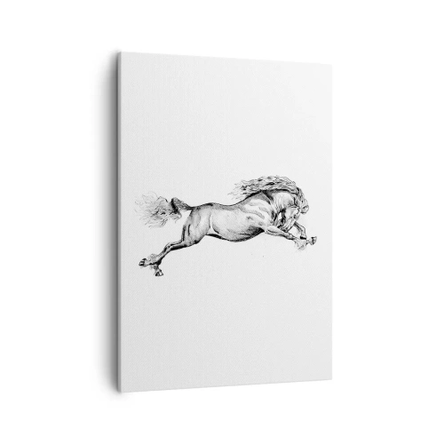 Cuadro sobre lienzo - Impresión de Imagen - Boceto de un caballo al galope dinámico sobre un fondo blanco. - 50x70cm - Captura al galope - Decoración de pared moderna para salón y dormitorio ARTTOR