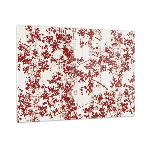Cuadro sobre vidrio - Impresiones sobre Vidrio - Un patrón floral en rojo sobre un fondo claro y desgastado. - 100x70cm - Como un viejo percal - Decoración de pared moderna para salón y dormitorio ARTTOR