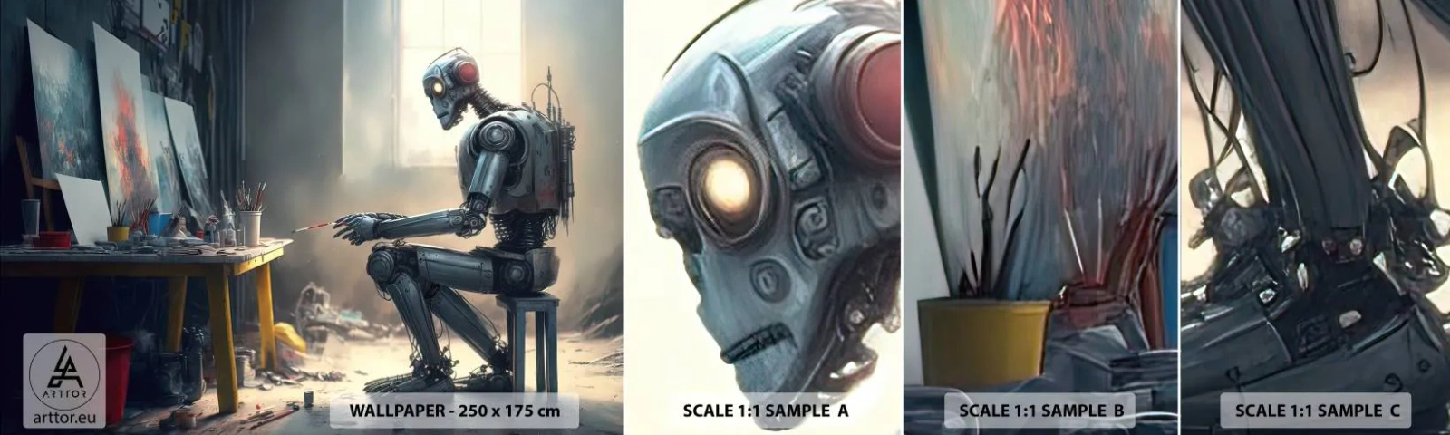 Muestra De Fotomural Standard Eco - El acto de creación - Pedazo, Cuadro, Robot - 100x30 cm