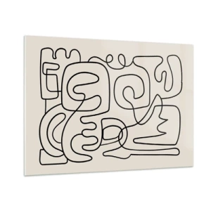 Cuadro sobre vidrio - Impresiones sobre Vidrio - Las líneas abstractas negras forman un patrón complejo sobre beige. - 100x70cm - El camino correcto - Decoración de pared moderna para salón y dormitorio ARTTOR