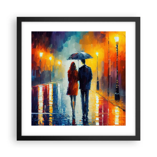 Póster en marco negro - Juntos en una noche llena de color - 40x40 cm