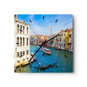 Reloj de pared - Reloj de vidrio - Un canal veneciano con una góndola y edificios coloridos. - 30x30cm - Tráfico único en el mundo - Decoración de pared moderna para salón y dormitorio ARTTOR