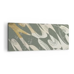 Cuadro sobre lienzo - Impresión de Imagen - Formas dinámicas en tonos verdes y dorados. - 120x50cm - Abstracción rítmica - Decoración de pared moderna para salón y dormitorio ARTTOR