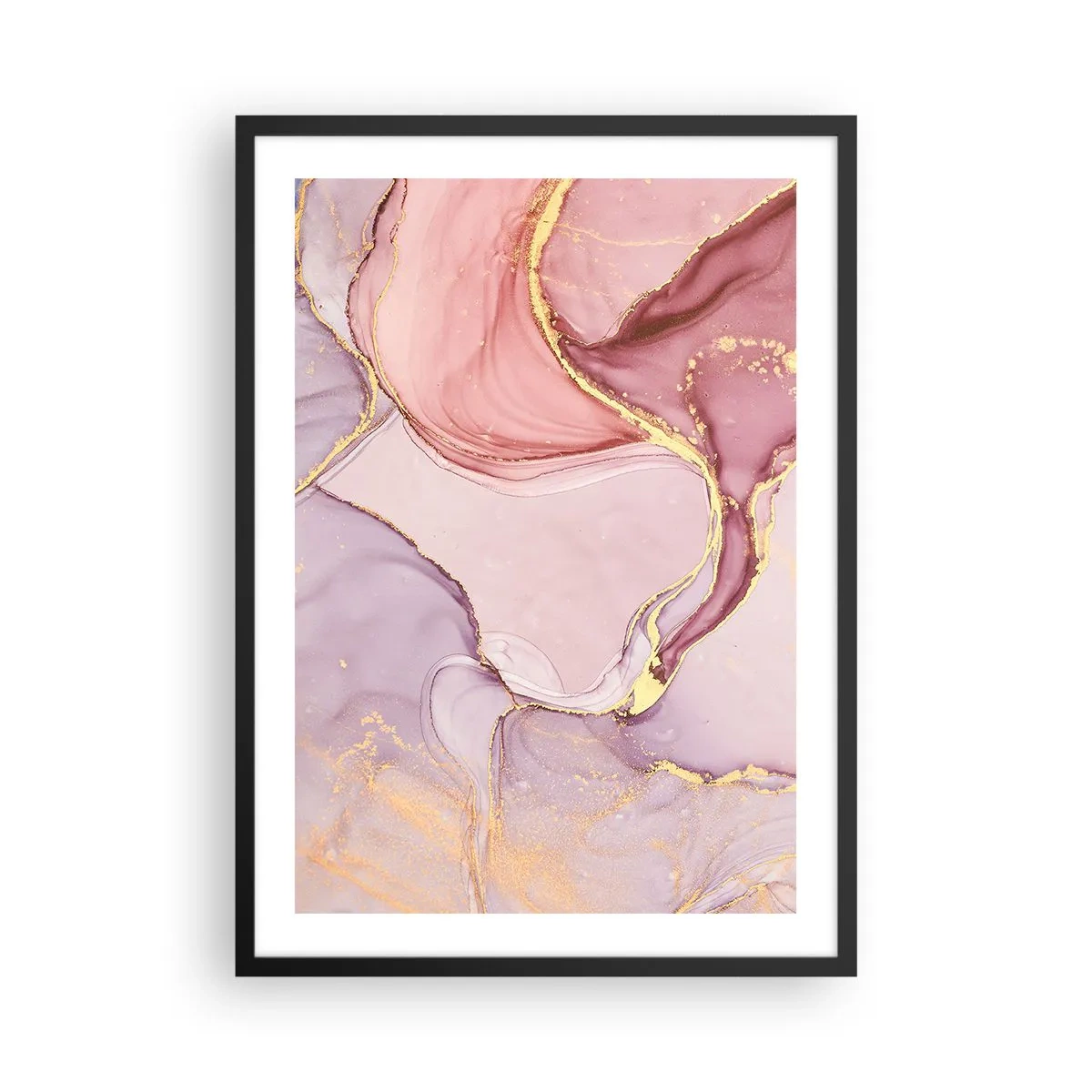 Póster en marco negro - Una combinación abstracta de tonos pastel con acentos dorados. - 50x70cm - Caricia de colores - Decoración de pared moderna para salón y dormitorio ARTTOR