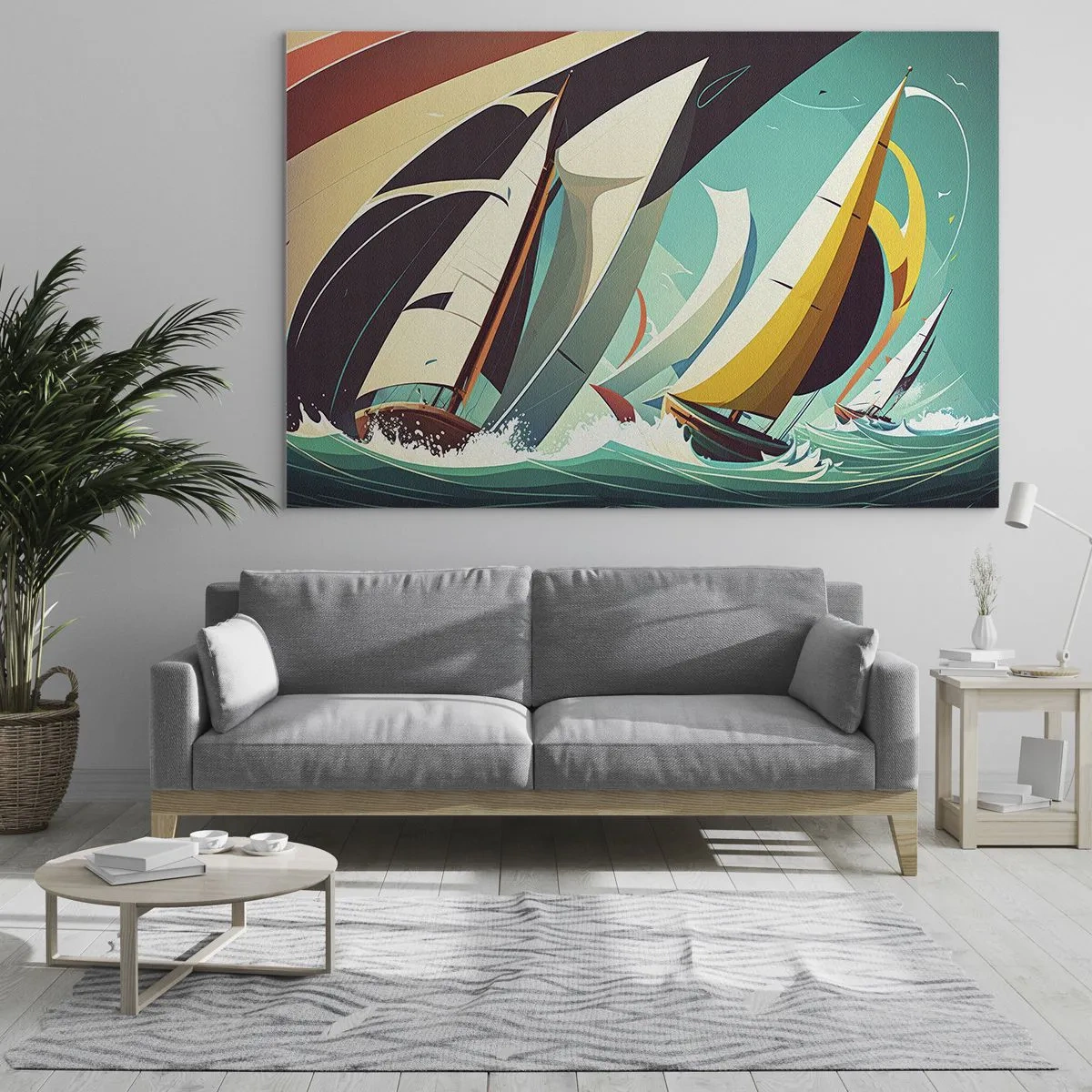 Cuadro sobre vidrio - Impresiones sobre Vidrio - Ilustración de estilo retro de veleros en un mar tempestuoso - 70x50cm - Afrontar los elementos - Decoración de pared moderna para salón y dormitorio ARTTOR