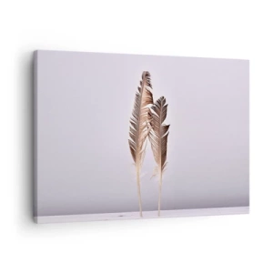 Cuadro sobre lienzo - Impresión de Imagen - Plumas delicadas sobre un fondo claro en estilo minimalista. - 70x50cm - Contra la nada - Decoración de pared moderna para salón y dormitorio ARTTOR