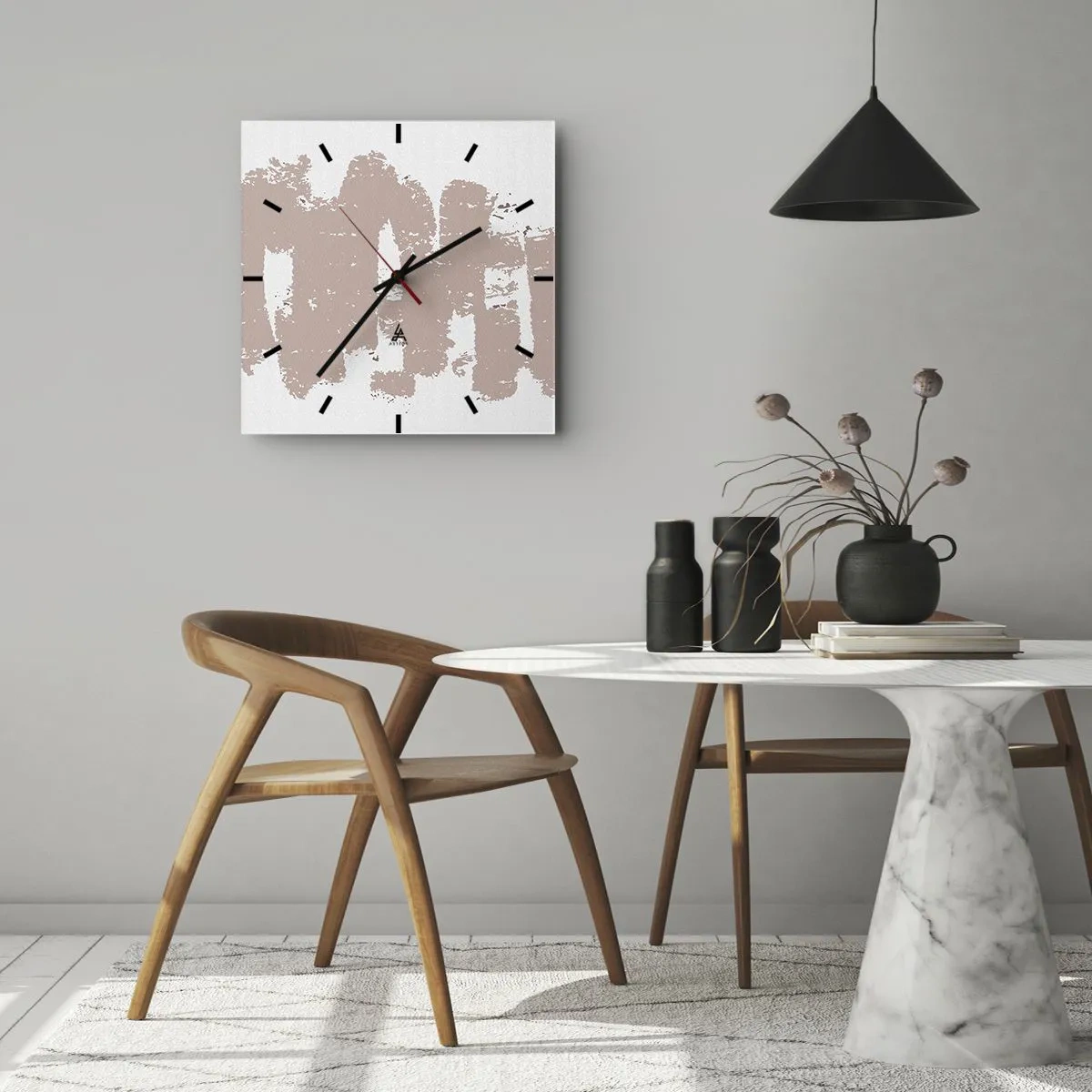 Reloj de pared - Reloj de vidrio - Abstracción en rosa suave - 40x40 cm