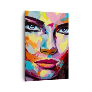 Cuadro sobre lienzo - Impresión de Imagen - Un retrato abstracto colorido de una mujer en colores intensos. - 70x100cm - Un alma colorida también - Decoración de pared moderna para salón y dormitorio ARTTOR