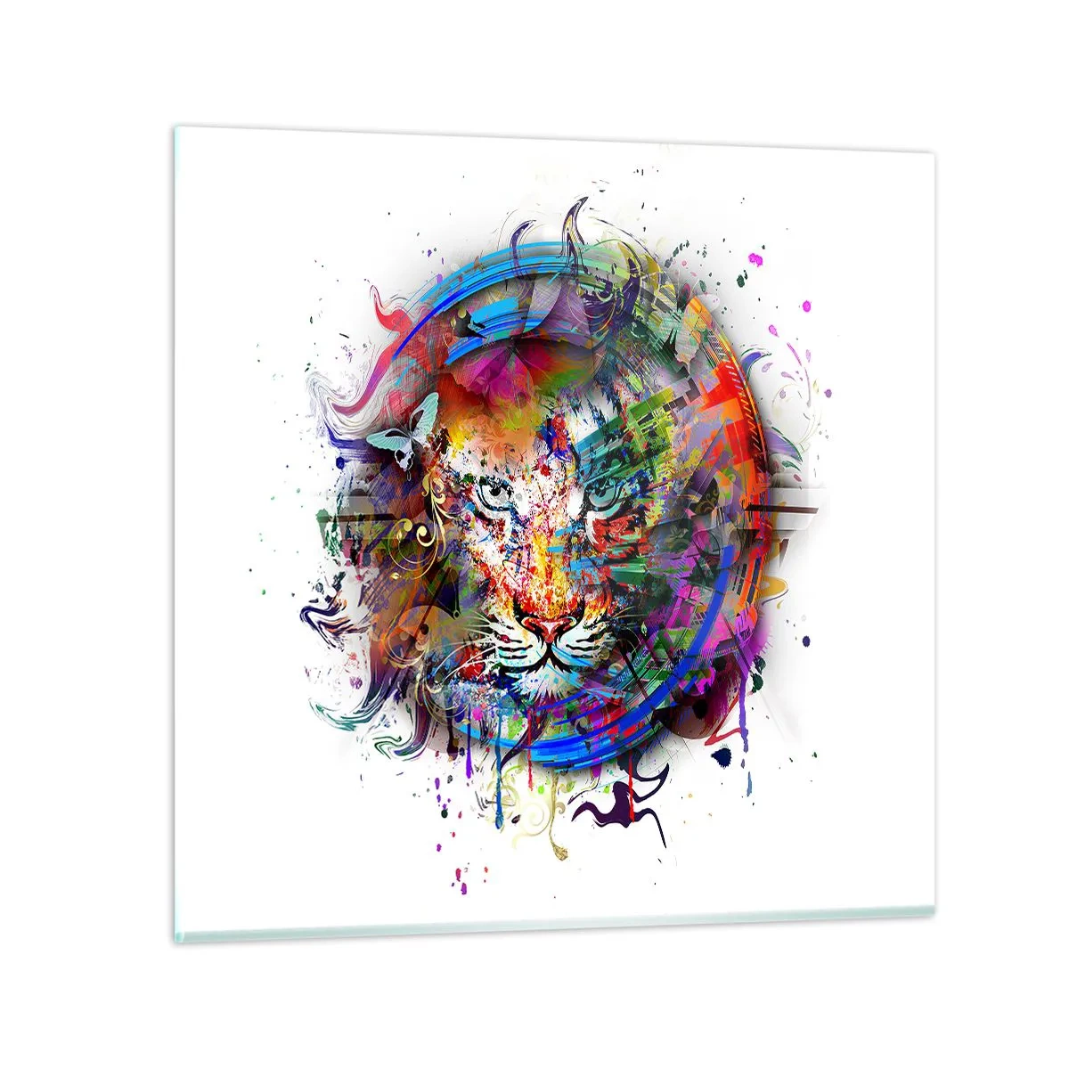 Cuadro sobre vidrio - Impresiones sobre Vidrio - Al acecho tras la cortina arco iris - 70x70 cm