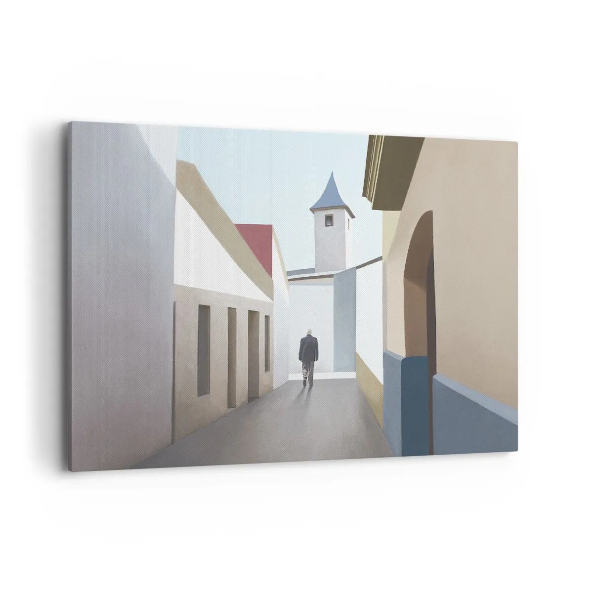 Cuadro sobre lienzo - Impresión de Imagen - Una calle minimalista con la silueta de un hombre al fondo. - 120x80cm - Paseo soleado - Decoración de pared moderna para salón y dormitorio ARTTOR