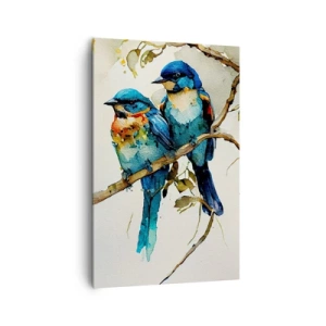 Cuadro sobre lienzo - Impresión de Imagen - Tres pájaros coloridos en una rama en estilo acuarela. - 80x120cm - ¿Ofendido? - Decoración de pared moderna para salón y dormitorio ARTTOR