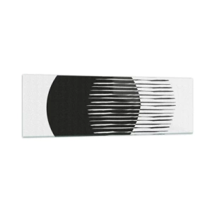 Cuadro sobre vidrio - Impresiones sobre Vidrio - Dos círculos superpuestos con líneas blancas y negras. - 160x50cm - Su alter ego - Decoración de pared moderna para salón y dormitorio ARTTOR