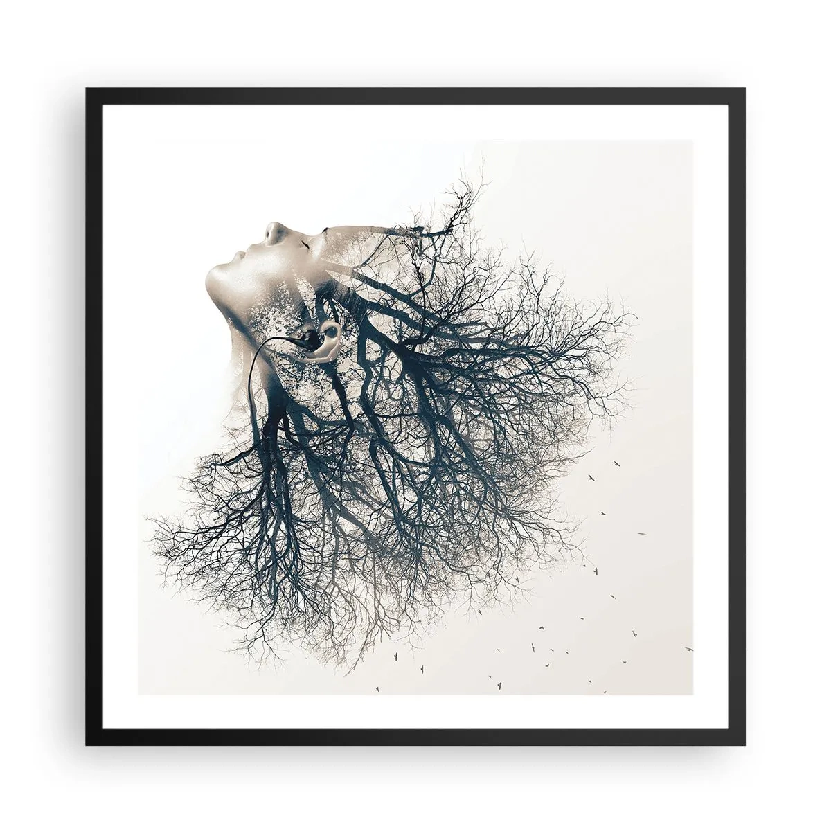 Póster en marco negro - Escuchando el susurro de un árbol - 60x60 cm