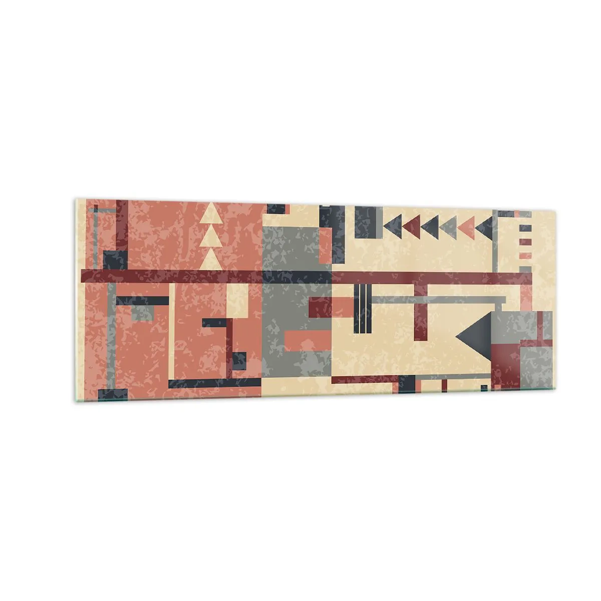 Cuadro sobre vidrio - Impresiones sobre Vidrio - Patrón geométrico en tonos pastel beige, rojo y gris. - 140x50cm - Una combinación de verticales y niveles - Decoración de pared moderna para salón y dormitorio ARTTOR