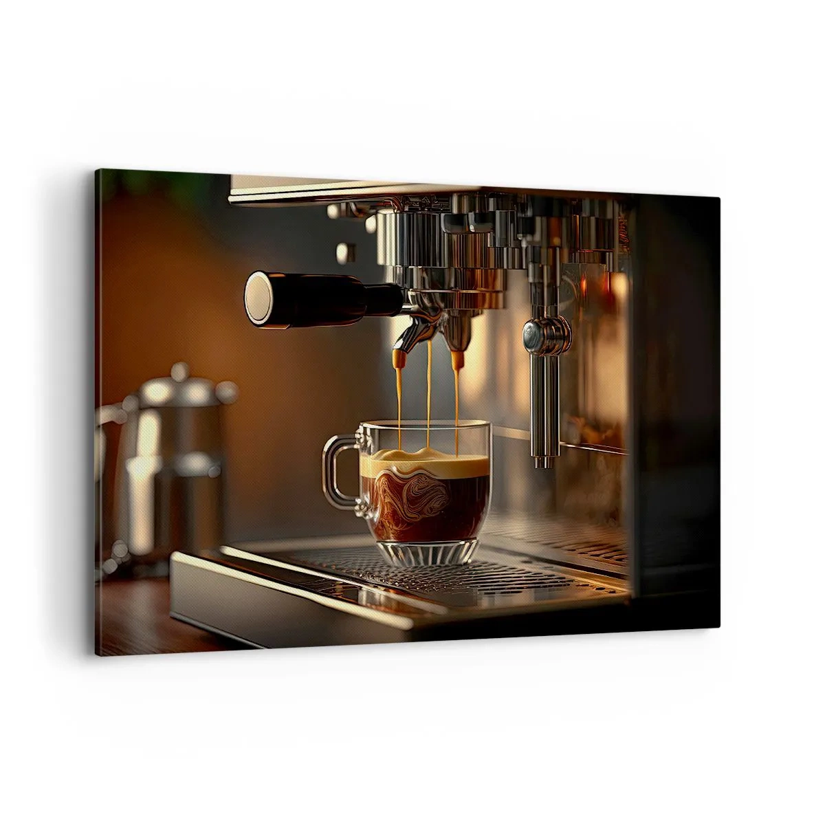 Cuadro sobre lienzo - Impresión de Imagen - Cafetera con una taza de espresso aromático. - 120x80cm - Un brebaje sensual - Decoración de pared moderna para salón y dormitorio ARTTOR