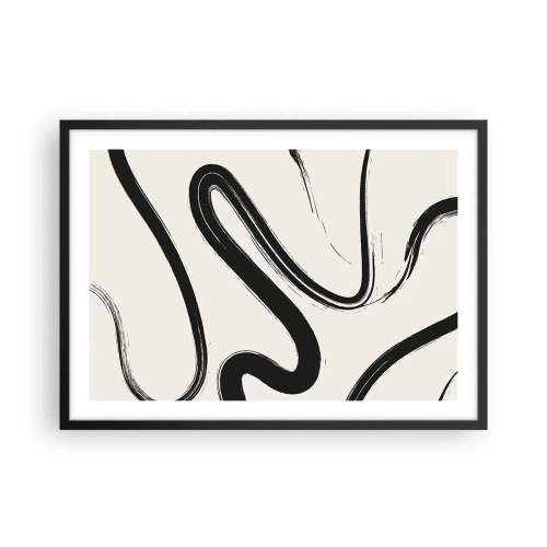Póster en marco negro - Líneas curvas en blanco y negro sobre un fondo claro - 70x50cm - Fantasía en blanco y negro - Decoración de pared moderna para salón y dormitorio ARTTOR
