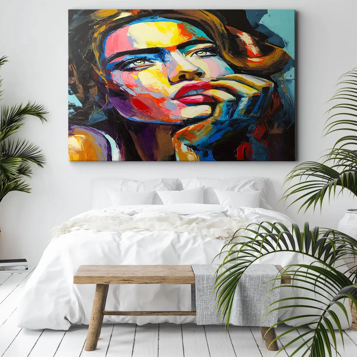 Cuadro sobre lienzo - Impresión de Imagen - Retrato colorido de una mujer en estilo expresionista. - 100x70cm - Sueños - Decoración de pared moderna para salón y dormitorio ARTTOR