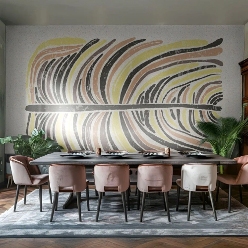 Fotomural Premium Sand - Hoja estilizada en tonos marrón, oliva y amarillo. - 100x70cm - Abstracción vibrante - Decoración de pared moderna para salón y dormitorio ARTTOR
