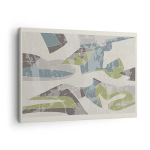 Cuadro sobre lienzo - Impresión de Imagen - Formas abstractas en verde y azul sobre un fondo claro - 70x50cm - Composición tras vidriera - Decoración de pared moderna para salón y dormitorio ARTTOR