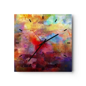 Reloj de pared - Reloj de vidrio - Abstracción colorida en tonos cálidos y fríos. - 30x30cm - Mira dentro del arco iris - Decoración de pared moderna para salón y dormitorio ARTTOR