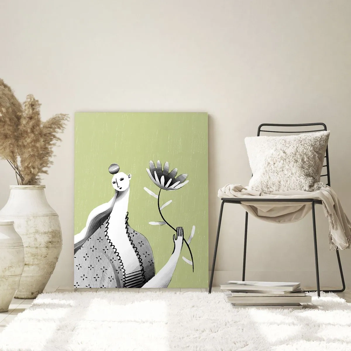 Cuadro sobre vidrio - Impresiones sobre Vidrio - Retrato modernista - sosteniendo una flor - 80x120 cm