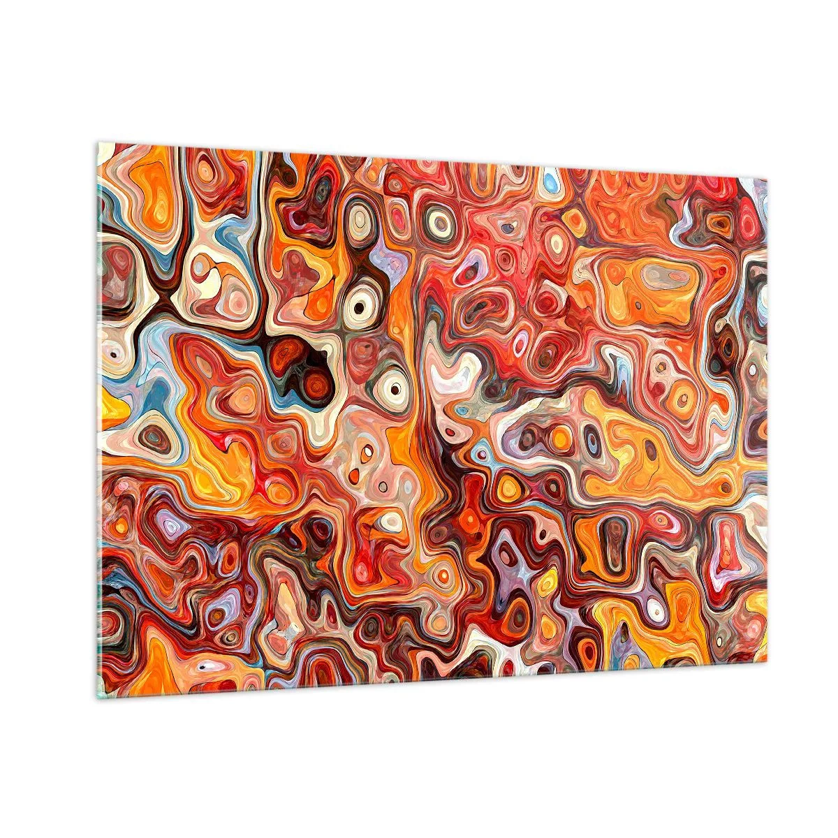 Cuadro sobre vidrio - Impresiones sobre Vidrio - Composición abstracta en tonos naranja y rojo. - 100x70cm - Si las nueces se derritieran en la miel - Decoración de pared moderna para salón y dormitorio ARTTOR