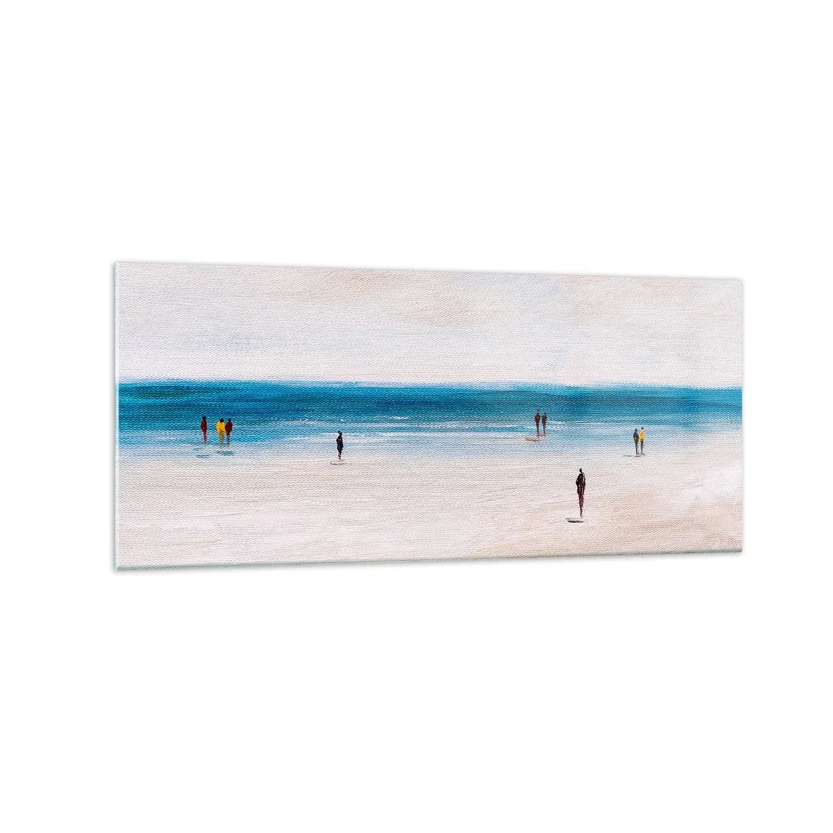 Cuadro sobre vidrio - Impresiones sobre Vidrio - Una playa con gente con el mar en calma como telón de fondo. - 120x50cm - Necesidad natural - Decoración de pared moderna para salón y dormitorio ARTTOR