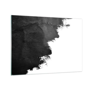 Cuadro sobre vidrio - Impresiones sobre Vidrio - Textura de pintura negra sobre un fondo blanco en un estilo minimalista. - 70x50cm - Elementos: tierra - Decoración de pared moderna para salón y dormitorio ARTTOR