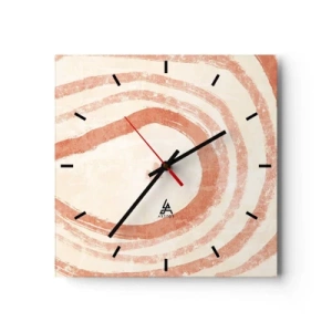 Reloj de pared - Reloj de vidrio - Un motivo abstracto de líneas concéntricas en tonos terracota. - 30x30cm - Círculos de coral - composición - Decoración de pared moderna para salón y dormitorio ARTTOR