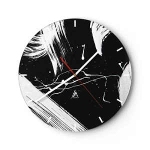 Reloj de pared - Reloj de vidrio - Abstracción en blanco y negro con pinceladas dinámicas - 30x30cm - Rompiendo la oscuridad - Decoración de pared moderna para salón, cocina y dormitorio ARTTOR